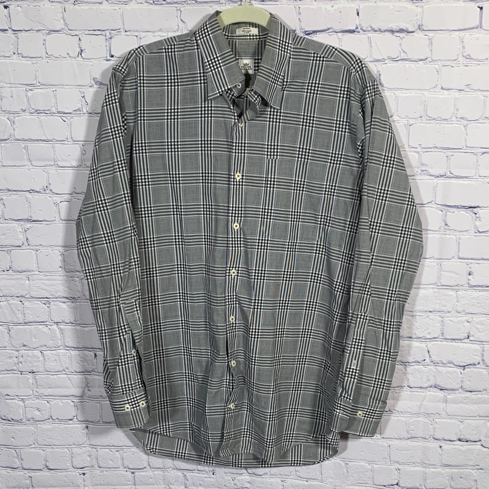 Peter Millar Mens Plaid Button Down Shirt  Gray Purple Sz M Preppy Cotton Casual